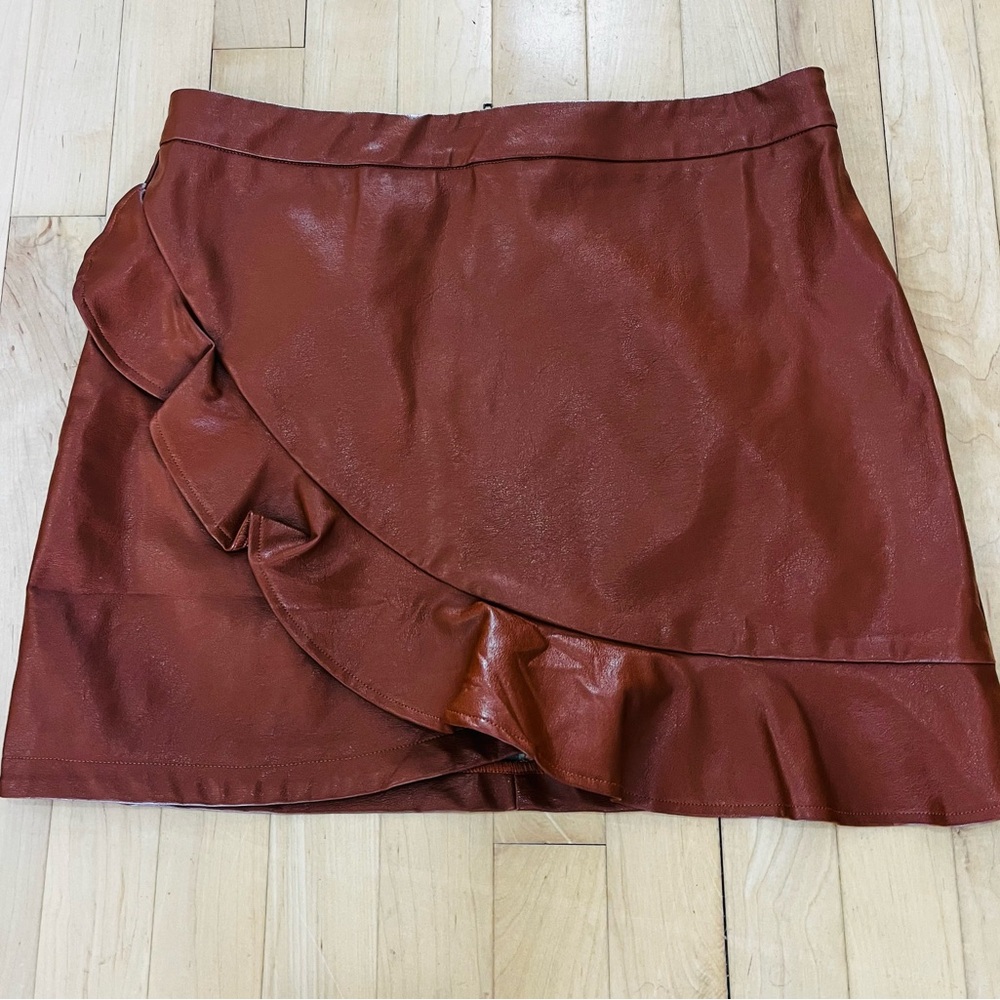 Faux Leather Brown Ruffle Skirt